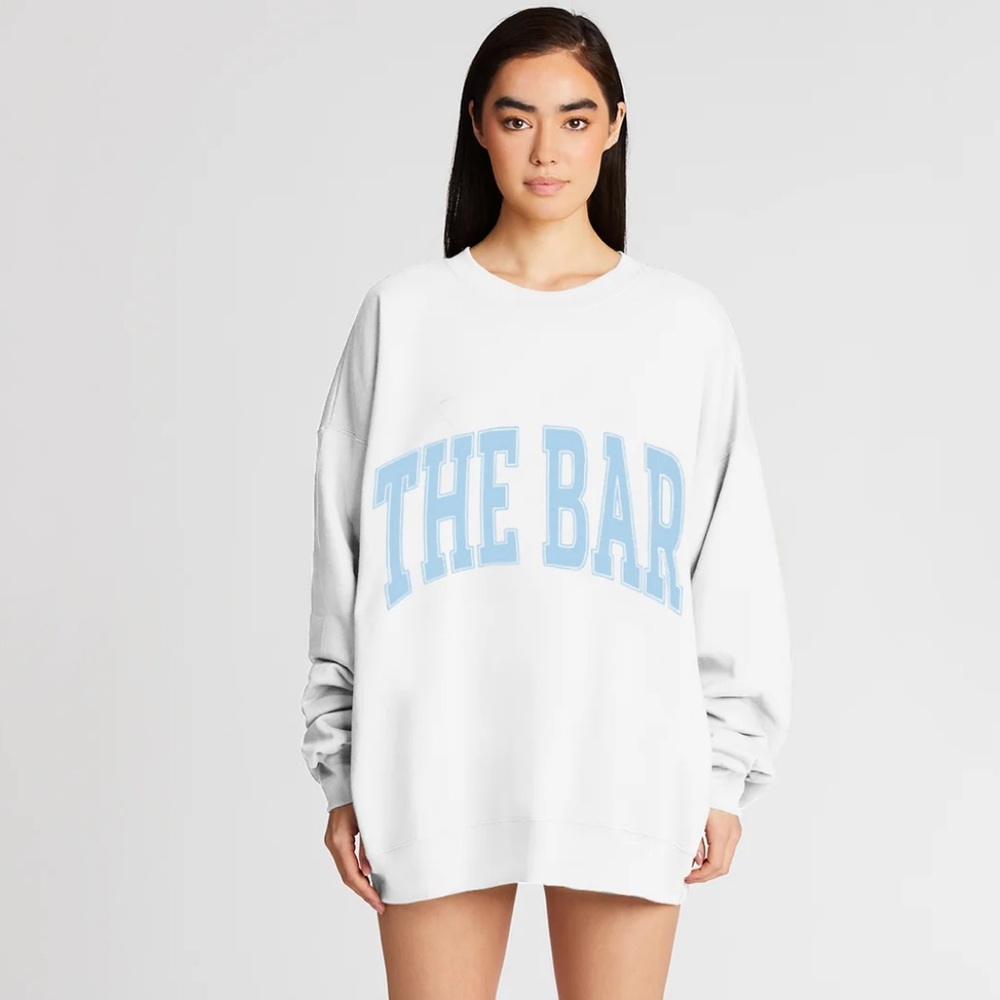 The Bar Varsity Sweatshirt in White/Baby Blue